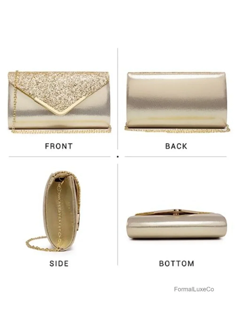 Glitter Envelope Evening Bag Clutch with Chain Strap for Wedding Party Prom